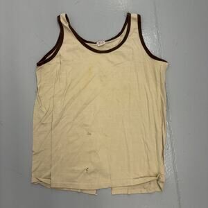 Vintage 50s BVD Cream/Brown Cotton Distressed Tank Top